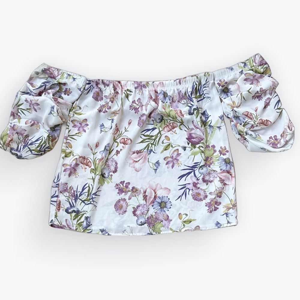 Euro Girl Summer Romantic Coquette Feminine Off-the-Shoulder Flowy Floral Top ~M